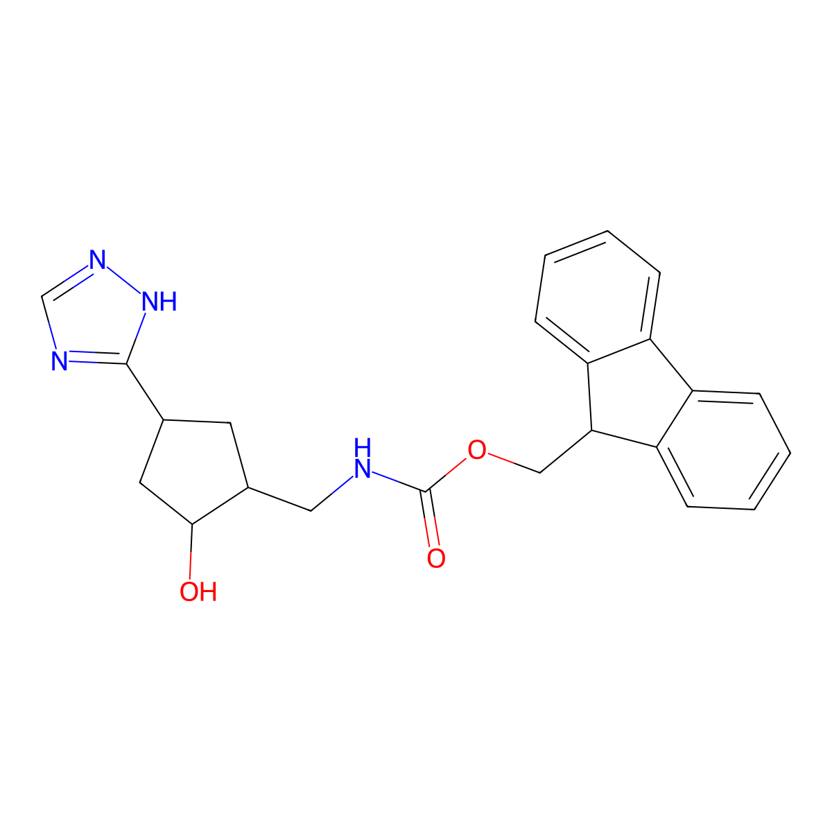 rac-(9H-fluoren-9-yl)methyl N-{[(1R,2R,4S)-2-hydroxy-4-(4H-1,2,4-triazol-3-yl)cyclopentyl]methyl}carbamate molecular structure, CAS 2763908-41-2