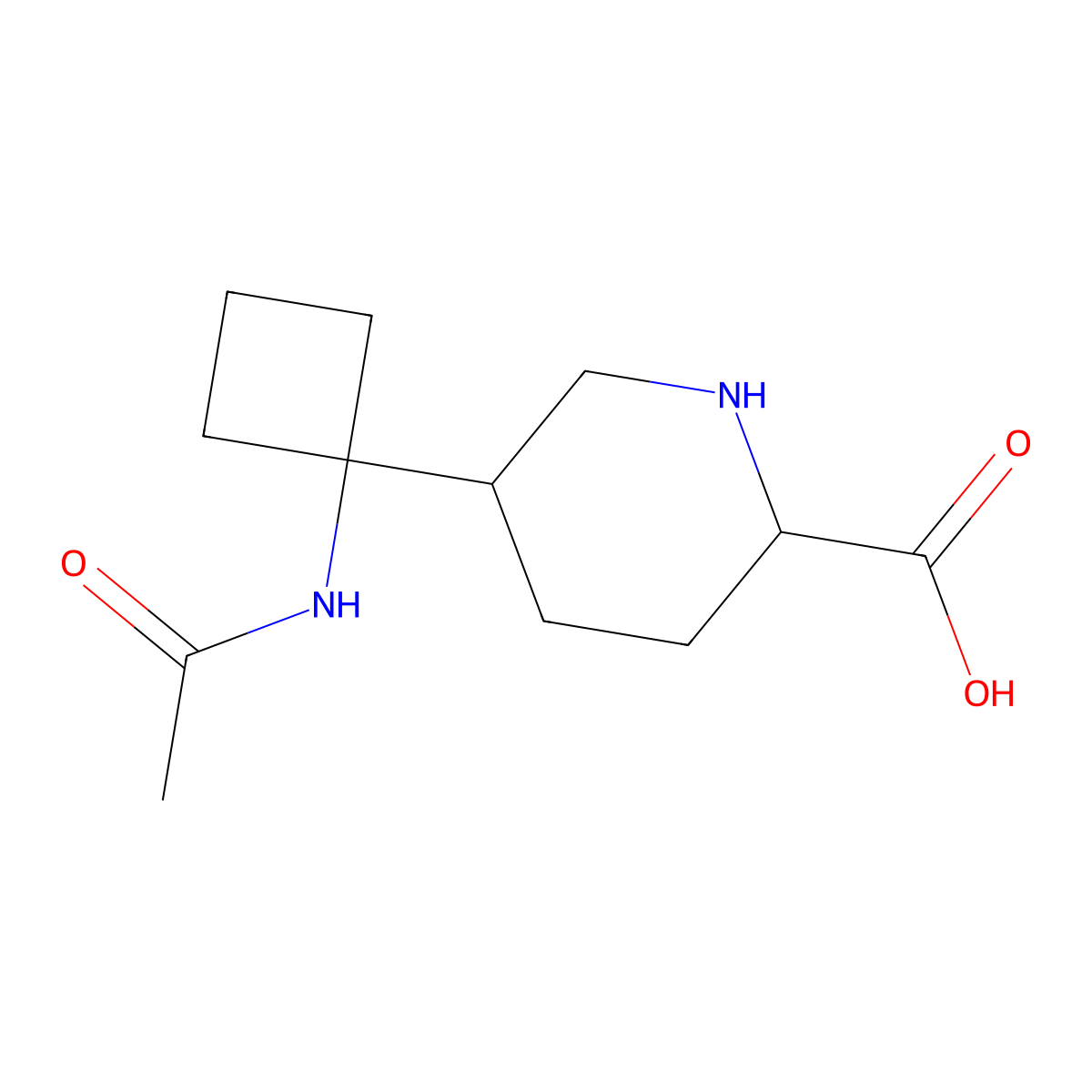 5-(1-Acetamidocyclobutyl)piperidine-2-carboxylic acid molecular structure, CAS 2763908-43-4
