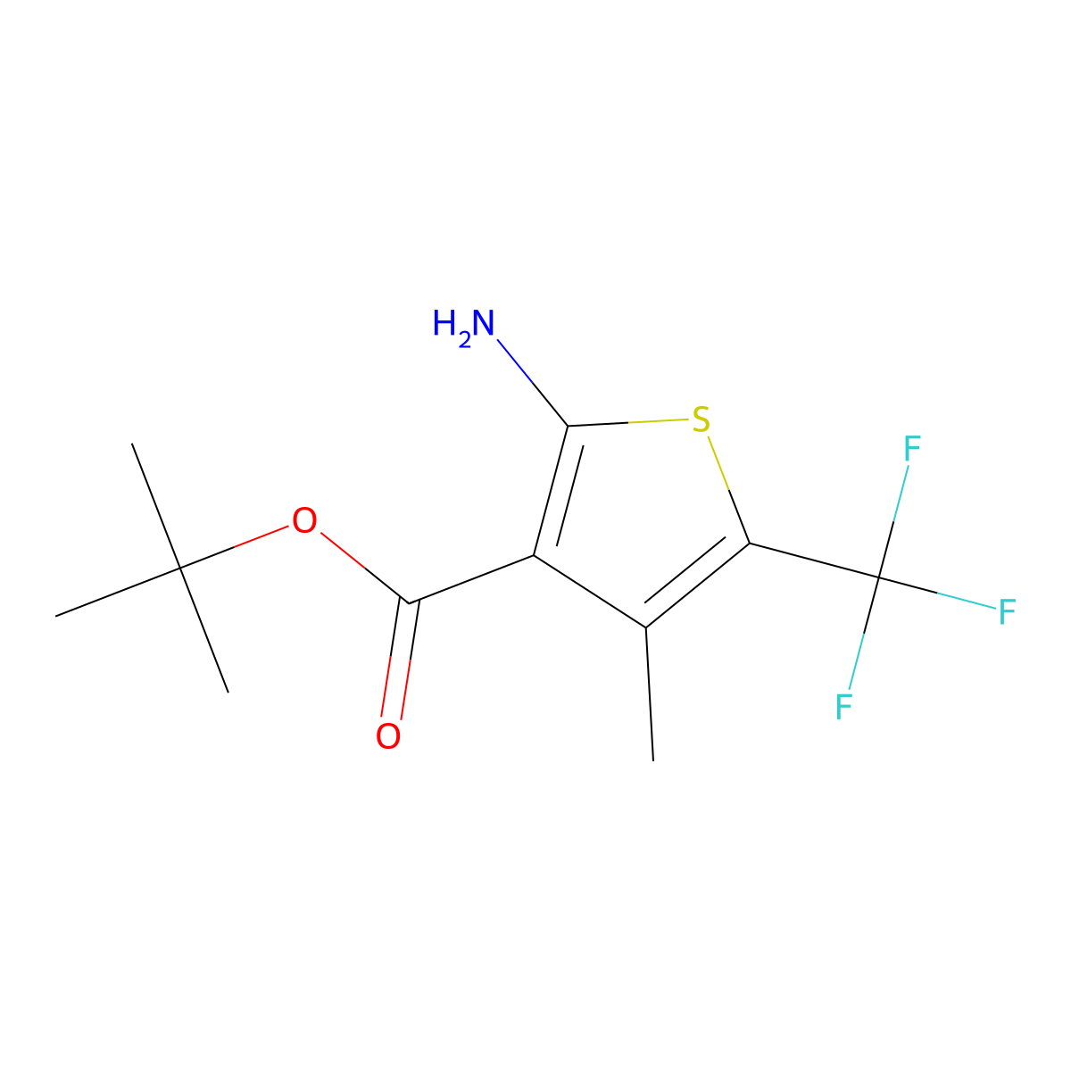 Tert-butyl 2-amino-4-methyl-5-(trifluoromethyl)thiophene-3-carboxylate molecular structure, CAS 2763908-45-6