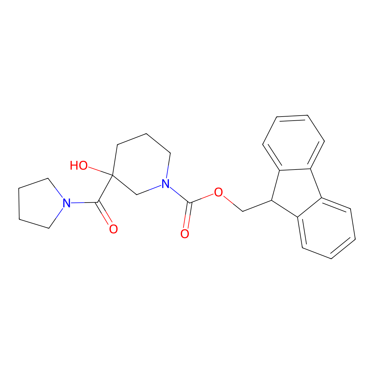 (9H-fluoren-9-yl)methyl 3-hydroxy-3-(pyrrolidine-1-carbonyl)piperidine-1-carboxylate molecular structure, CAS 2763909-25-5