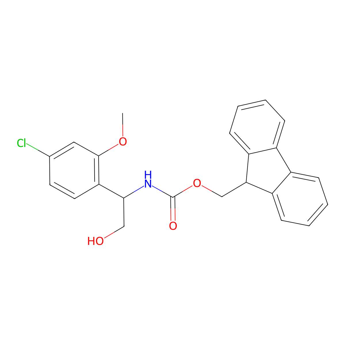(9H-fluoren-9-yl)methyl N-[1-(4-chloro-2-methoxyphenyl)-2-hydroxyethyl]carbamate molecular structure, CAS 2763909-31-3