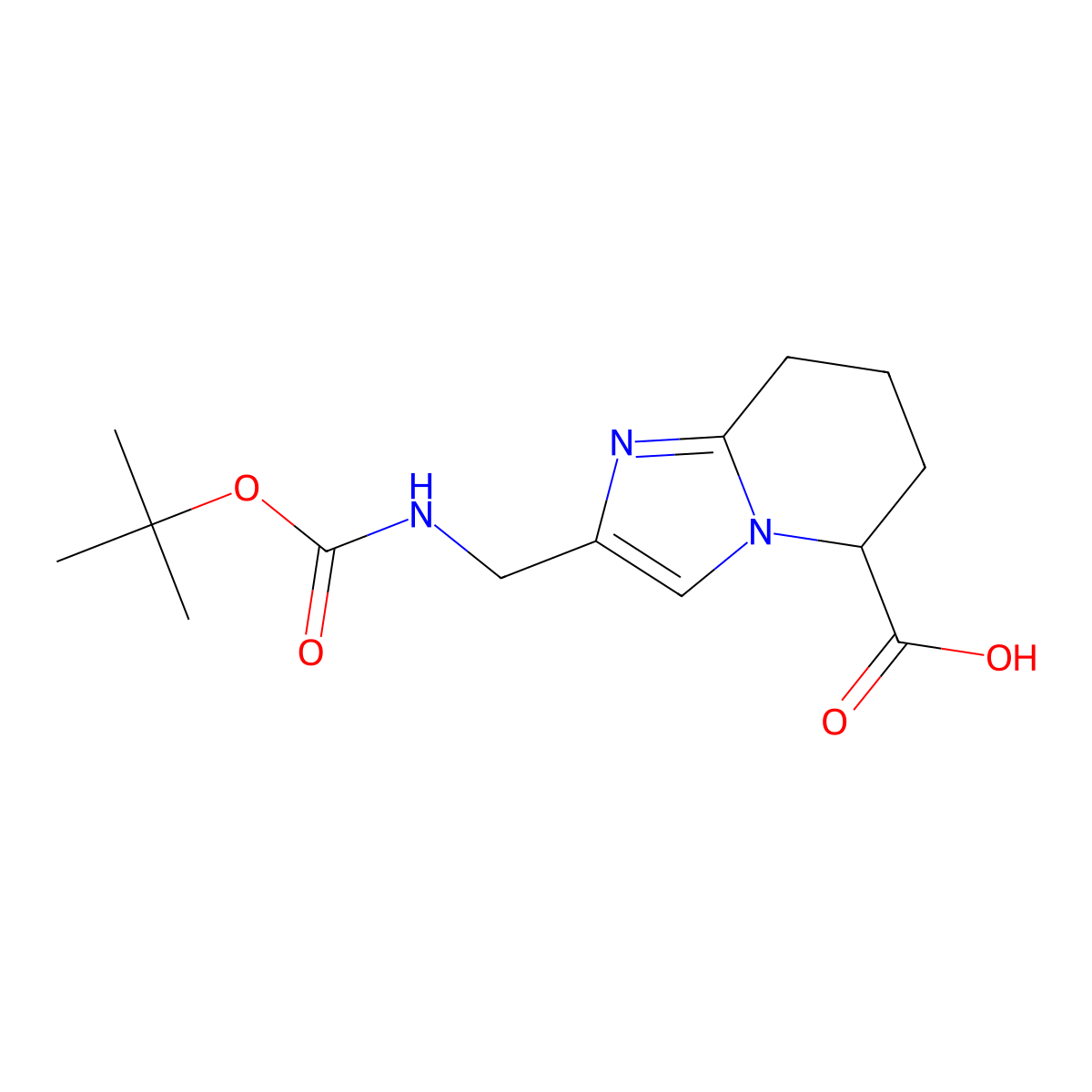 2-({[(tert-butoxy)carbonyl]amino}methyl)-5H,6H,7H,8H-imidazo[1,2-a]pyridine-5-carboxylic acid molecular structure, CAS 2763909-45-9