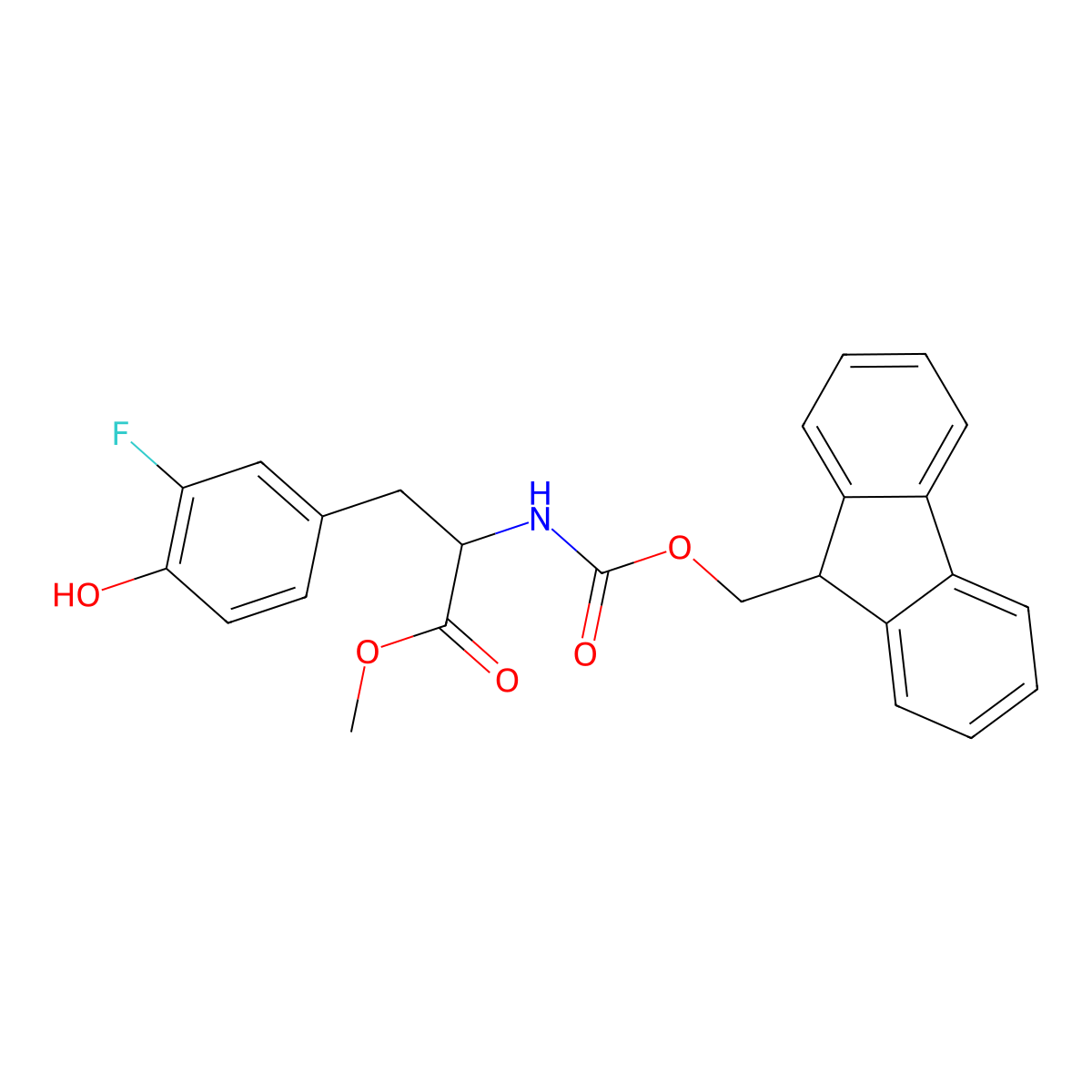 methyl 2-({[(9H-fluoren-9-yl)methoxy]carbonyl}amino)-3-(3-fluoro-4-hydroxyphenyl)propanoate molecular structure, CAS 2763909-54-0