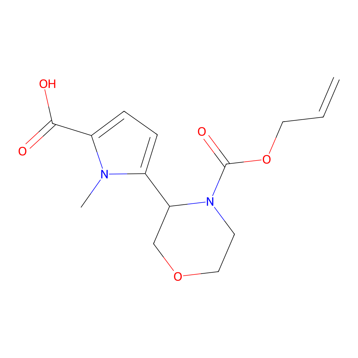 1-methyl-5-{4-[(prop-2-en-1-yloxy)carbonyl]morpholin-3-yl}-1H-pyrrole-2-carboxylic acid molecular structure, CAS 2763909-55-1