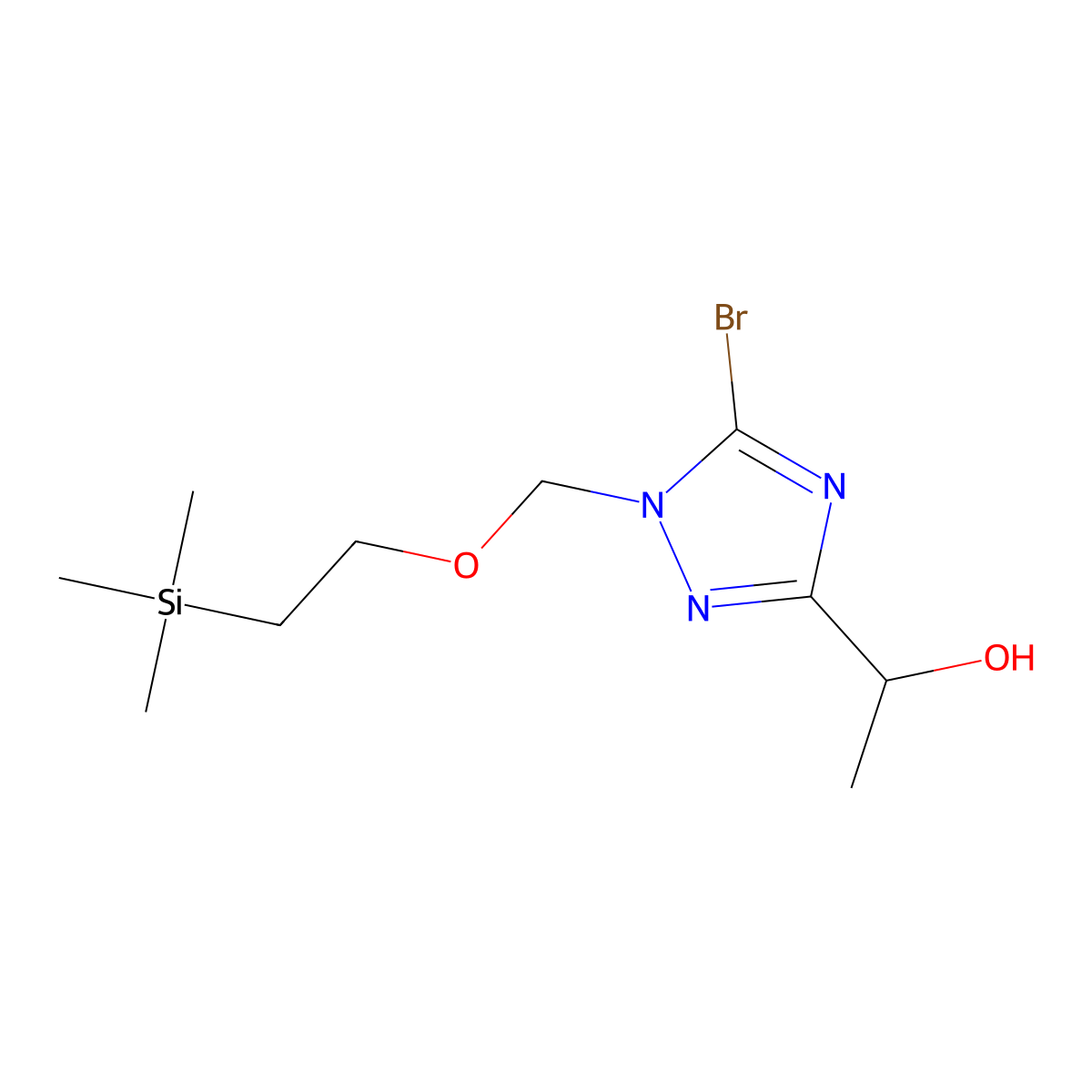1-(5-bromo-1-{[2-(trimethylsilyl)ethoxy]methyl}-1H-1,2,4-triazol-3-yl)ethan-1-ol molecular structure, CAS 2763909-56-2