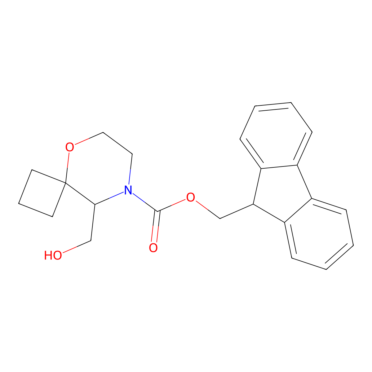 (9H-fluoren-9-yl)methyl 9-(hydroxymethyl)-5-oxa-8-azaspiro[3.5]nonane-8-carboxylate molecular structure, CAS 2763909-58-4