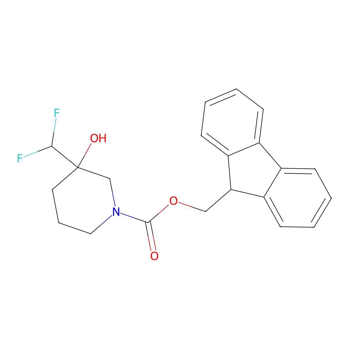(9H-fluoren-9-yl)methyl 3-(difluoromethyl)-3-hydroxypiperidine-1-carboxylate molecular structure, CAS 2763909-61-9