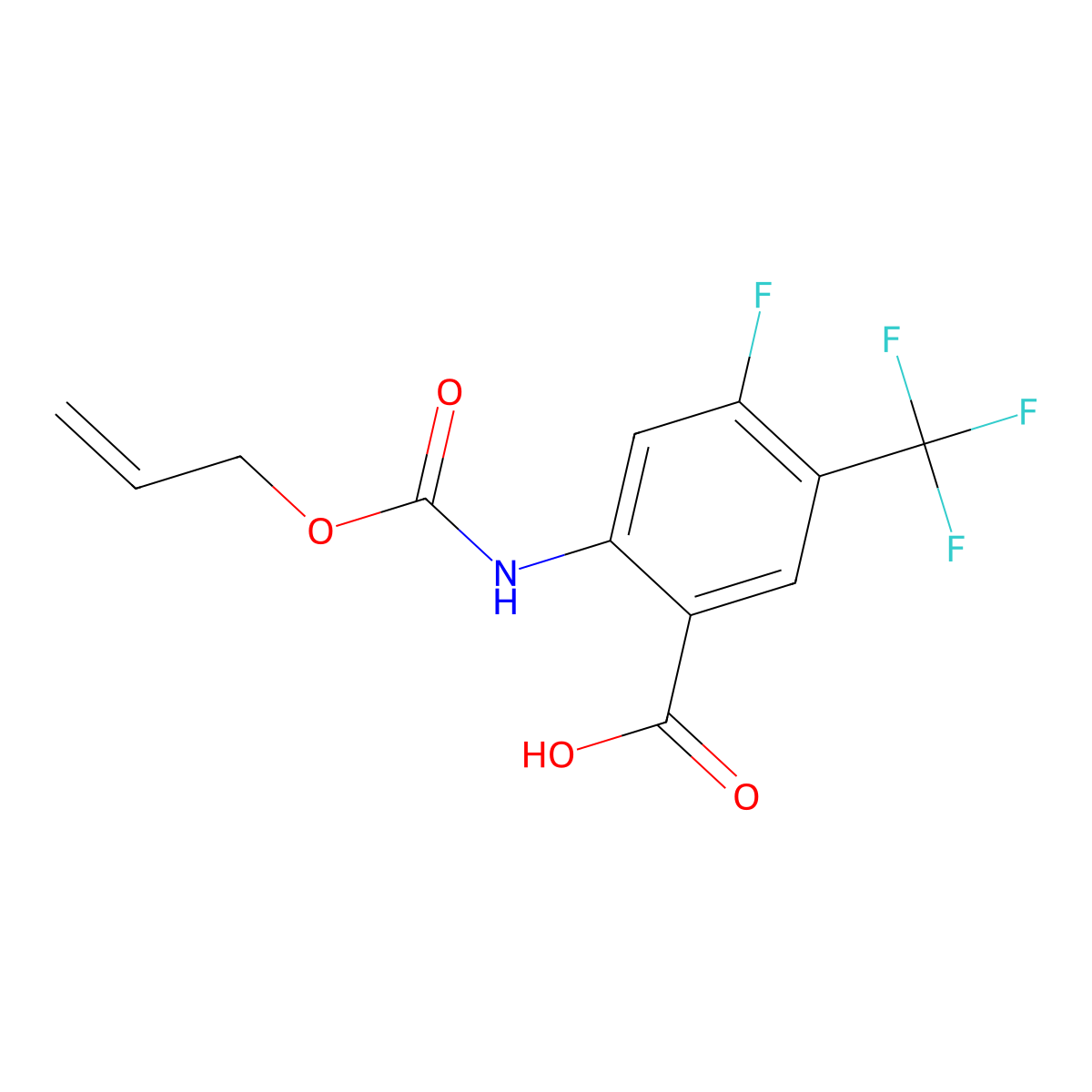 4-Fluoro-2-{[(prop-2-en-1-yloxy)carbonyl]amino}-5-(trifluoromethyl)benzoic acid molecular structure, CAS 2763909-64-2