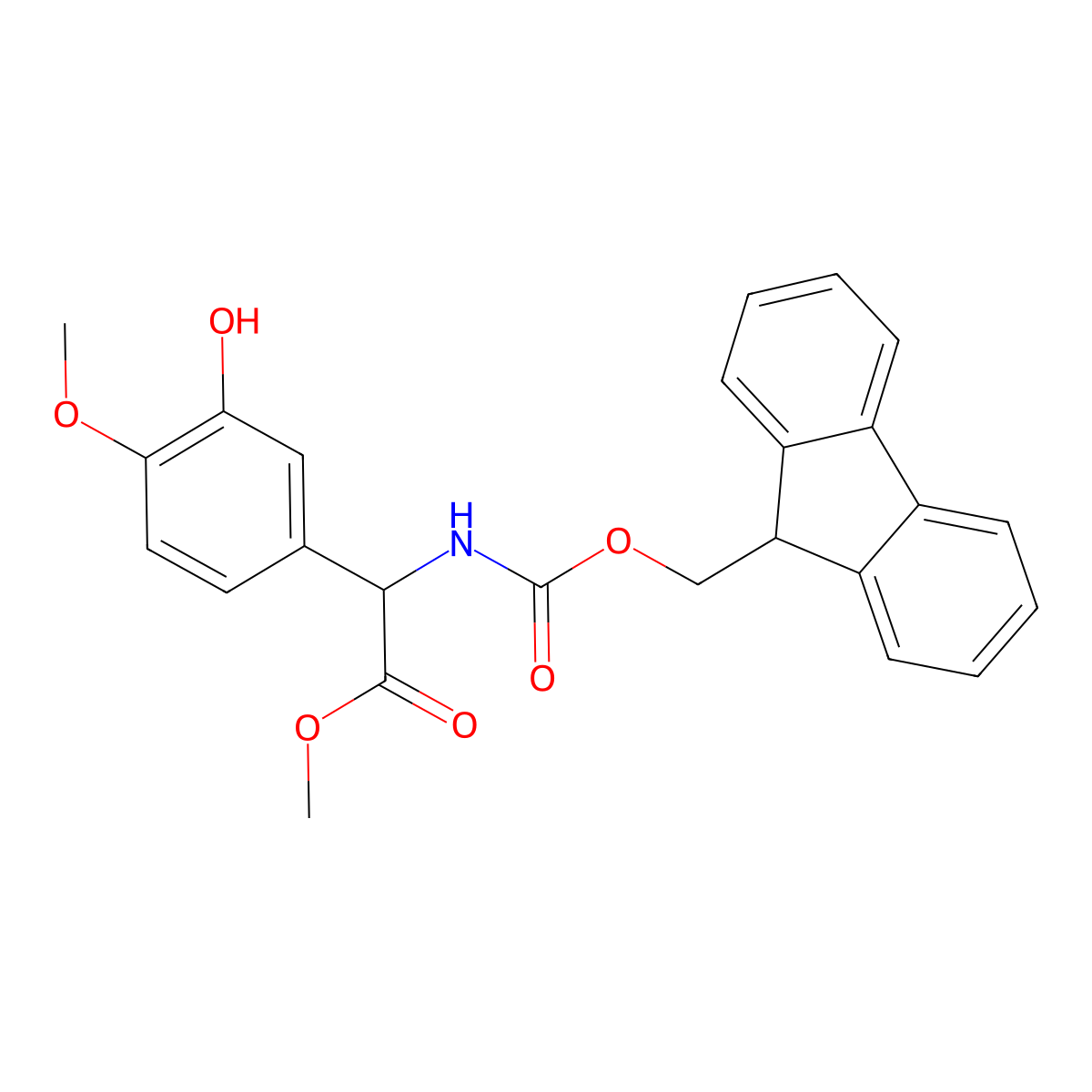 methyl 2-({[(9H-fluoren-9-yl)methoxy]carbonyl}amino)-2-(3-hydroxy-4-methoxyphenyl)acetate molecular structure, CAS 2763909-65-3