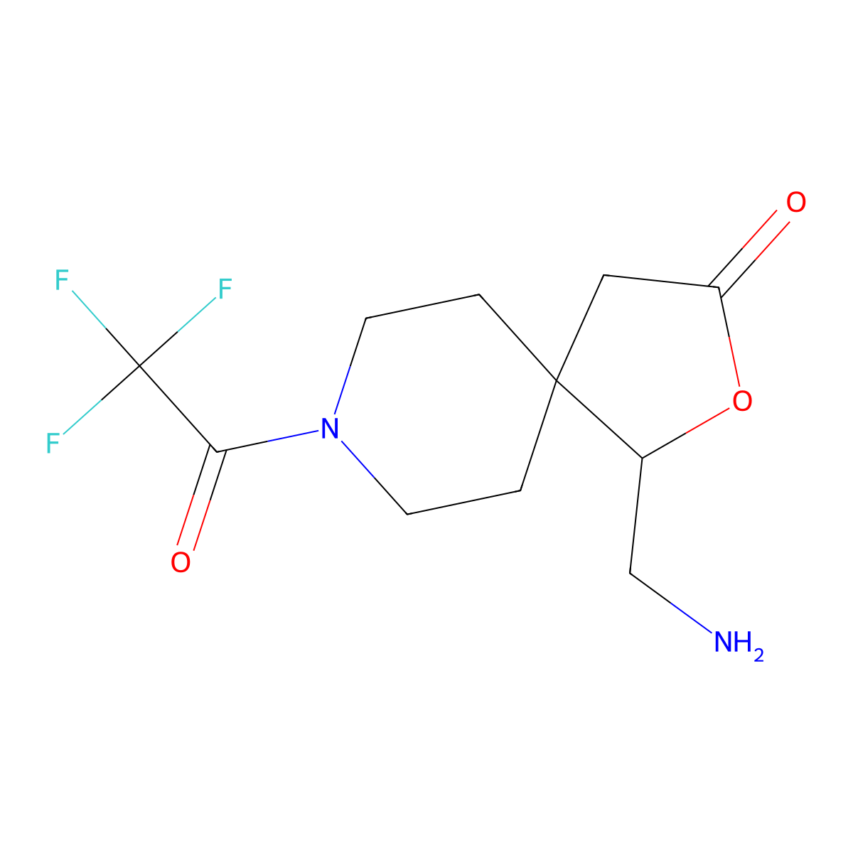 1-(Aminomethyl)-8-(2,2,2-trifluoroacetyl)-2-oxa-8-azaspiro[4.5]decan-3-one molecular structure, CAS 2763909-73-3