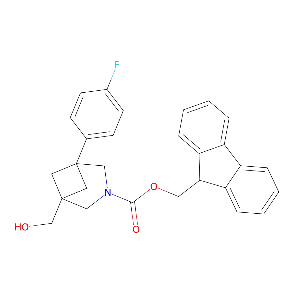 (9H-fluoren-9-yl)methyl 1-(4-fluorophenyl)-5-(hydroxymethyl)-3-azabicyclo[3.1.1]heptane-3-carboxylate molecular structure, CAS 2763909-74-4