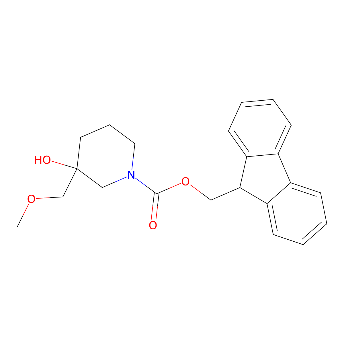 (9H-fluoren-9-yl)methyl 3-hydroxy-3-(methoxymethyl)piperidine-1-carboxylate molecular structure, CAS 2763909-81-3