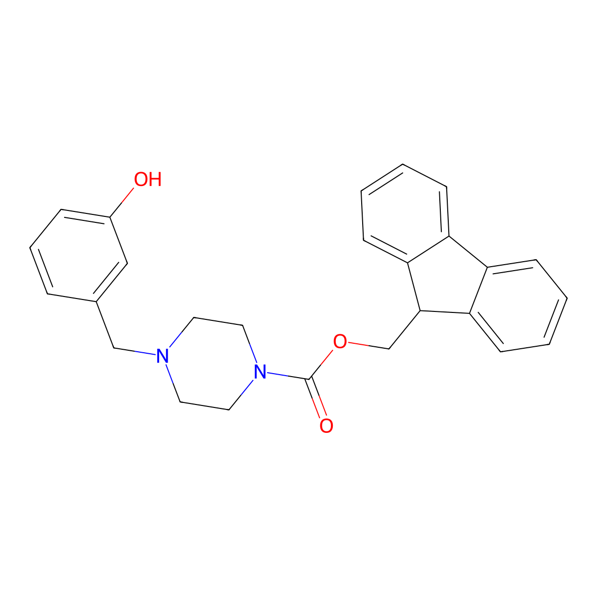 (9H-fluoren-9-yl)methyl 4-[(3-hydroxyphenyl)methyl]piperazine-1-carboxylate molecular structure, CAS 2763909-86-8