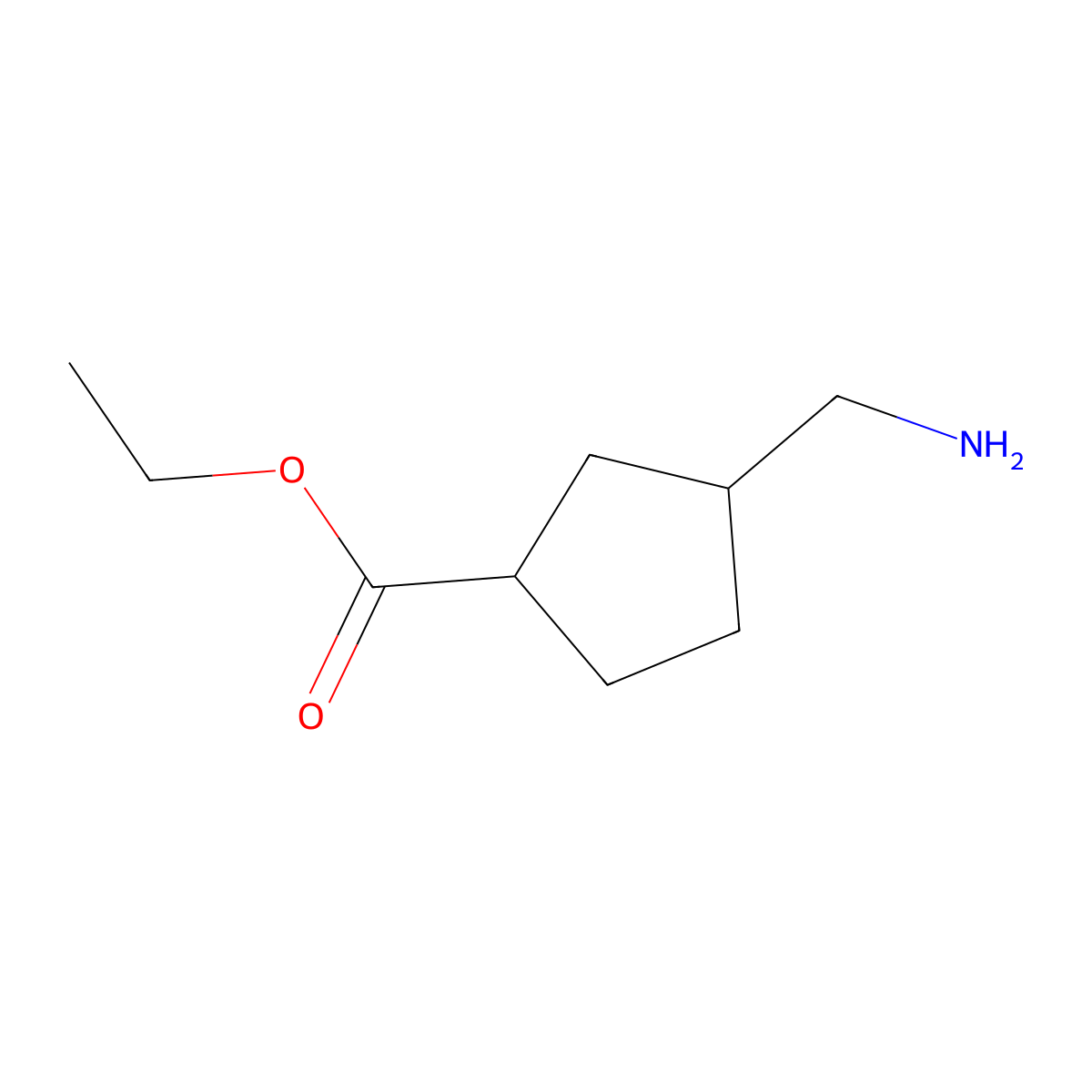 rac-ethyl (1R,3S)-3-(aminomethyl)cyclopentane-1-carboxylate molecular structure, CAS 2763909-88-0