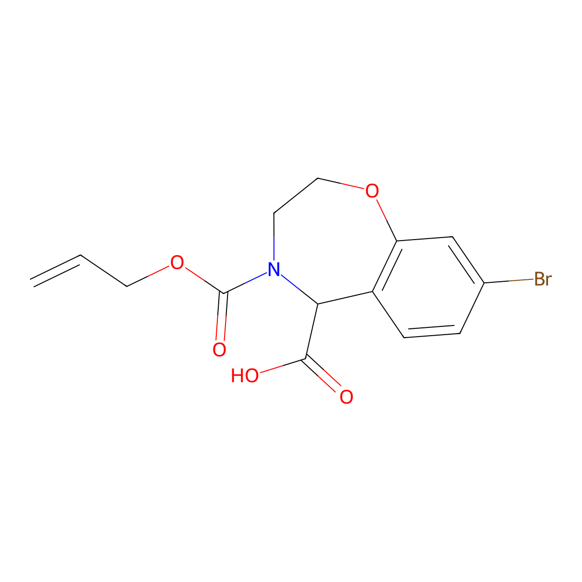 8-Bromo-4-[(prop-2-en-1-yloxy)carbonyl]-2,3,4,5-tetrahydro-1,4-benzoxazepine-5-carboxylic acid molecular structure, CAS 2763909-95-9