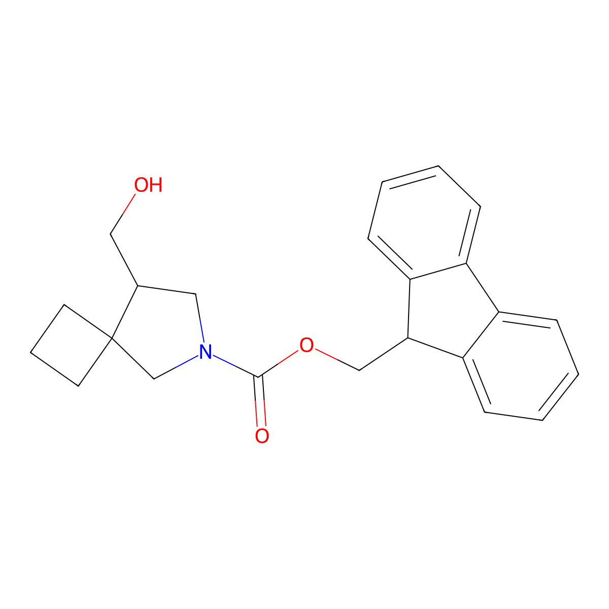 (9H-fluoren-9-yl)methyl 8-(hydroxymethyl)-6-azaspiro[3.4]octane-6-carboxylate molecular structure, CAS 2763909-98-2