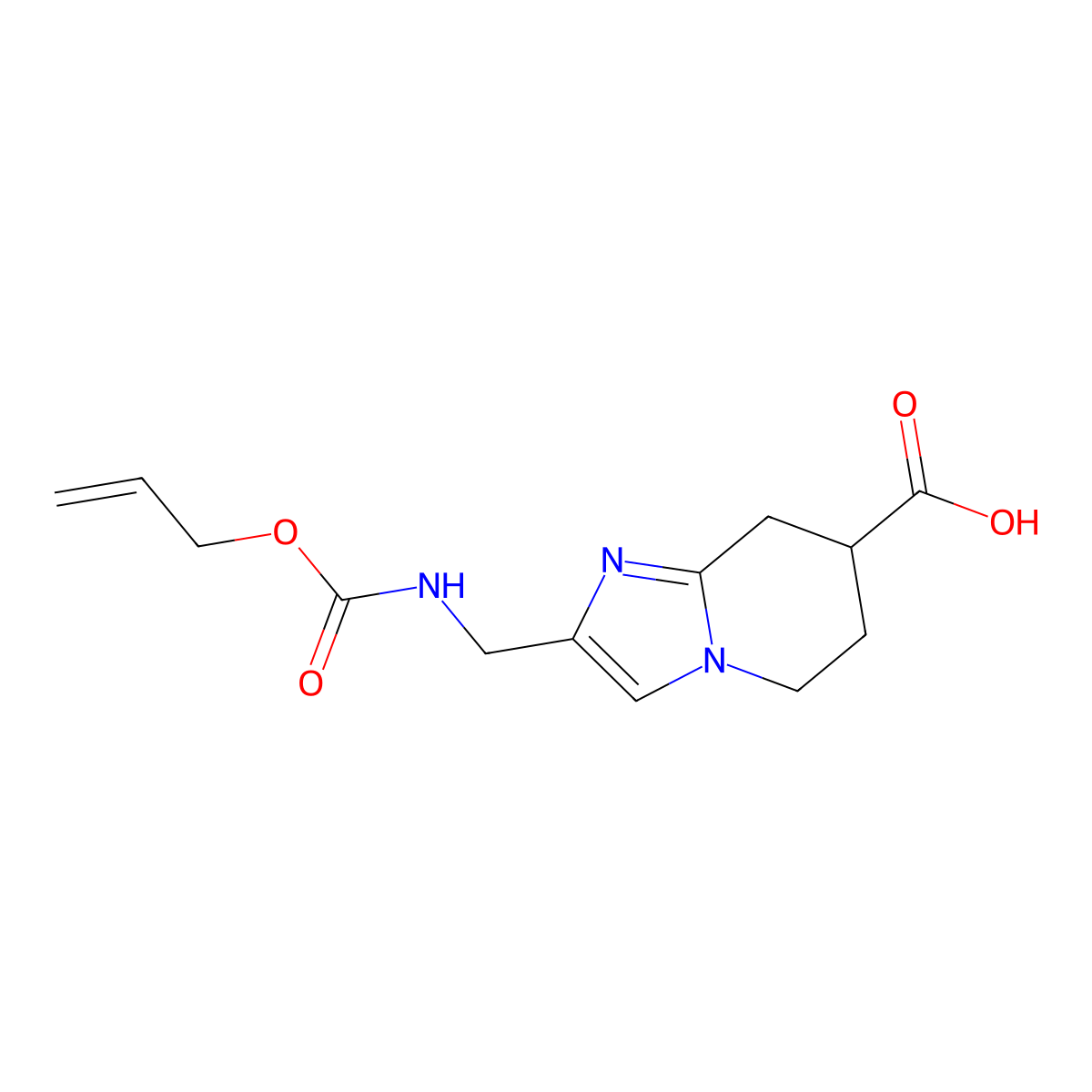 2-({[(prop-2-en-1-yloxy)carbonyl]amino}methyl)-5H,6H,7H,8H-imidazo[1,2-a]pyridine-7-carboxylic acid molecular structure, CAS 2763910-00-3