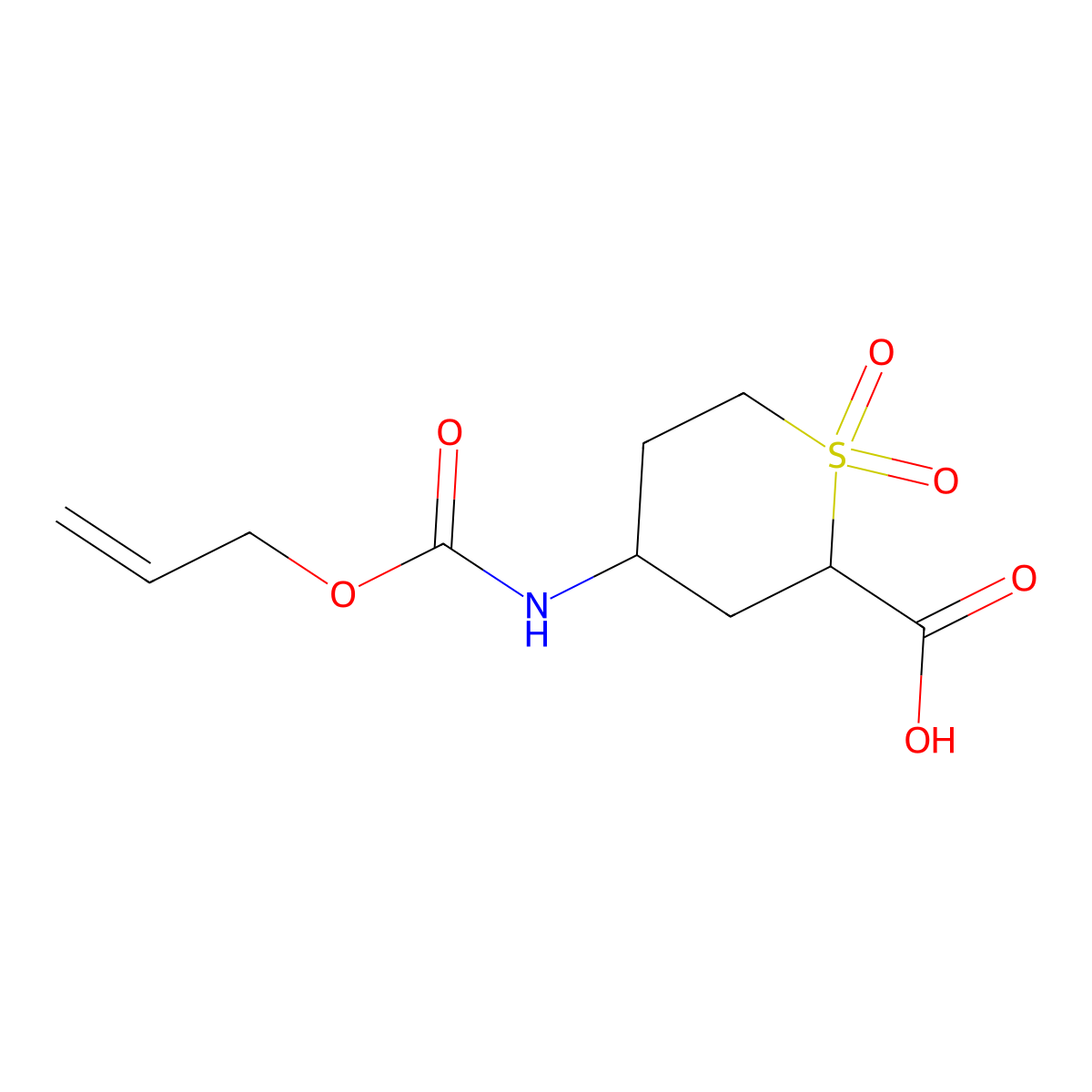 1,1-Dioxo-4-{[(prop-2-en-1-yloxy)carbonyl]amino}-1lambda6-thiane-2-carboxylic acid molecular structure, CAS 2763910-01-4