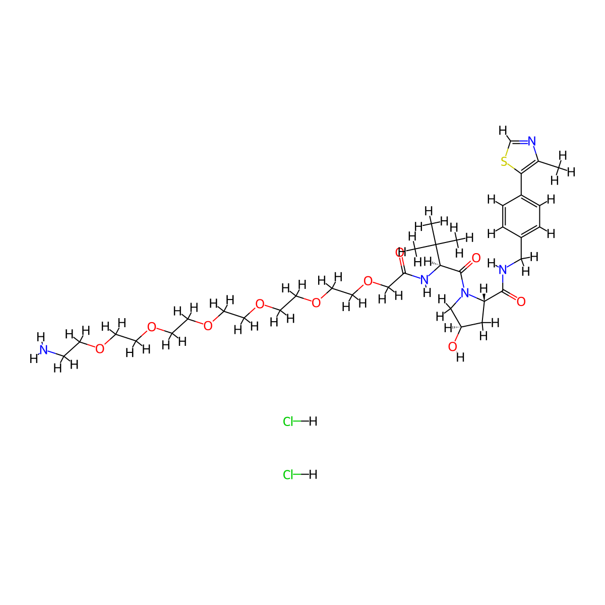 (2S,4R)-1-((S)-23-amino-2-(tert-butyl)-4-oxo-6,9,12,15,18,21-hexaoxa-3-azatricosanoyl)-4-hydroxy-N-(4-(4-methylthiazol-5-yl)benzyl)pyrrolidine-2-carboxamide dihydrochloride molecular structure, CAS 2763910-08-1