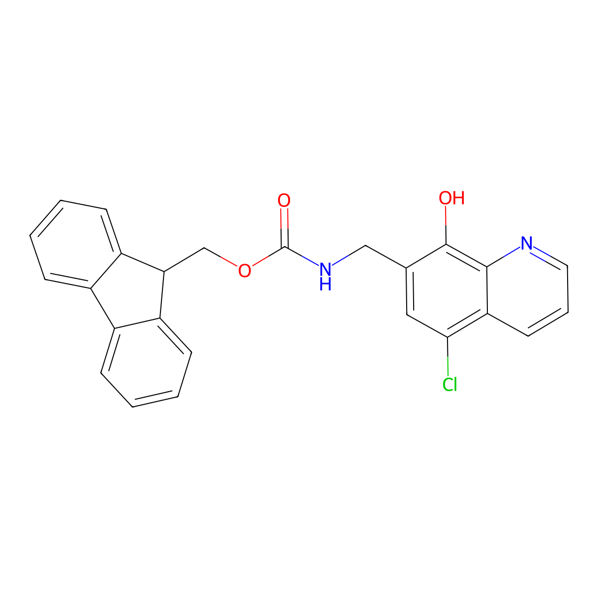 (9H-fluoren-9-yl)methyl N-[(5-chloro-8-hydroxyquinolin-7-yl)methyl]carbamate molecular structure, CAS 2763911-54-0