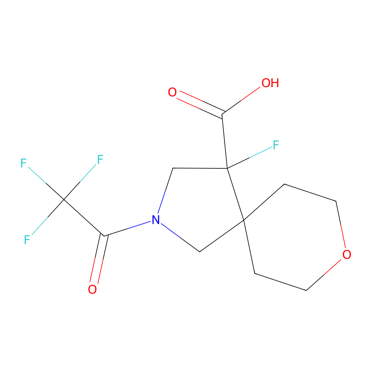 4-Fluoro-2-(2,2,2-trifluoroacetyl)-8-oxa-2-azaspiro[4.5]decane-4-carboxylic acid molecular structure, CAS 2763911-60-8