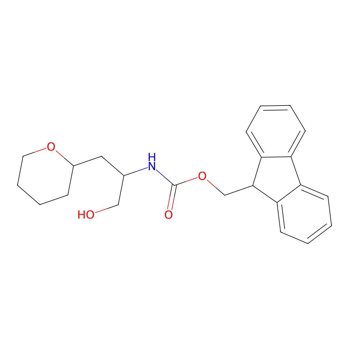(9H-fluoren-9-yl)methyl N-[1-hydroxy-3-(oxan-2-yl)propan-2-yl]carbamate molecular structure, CAS 2763911-84-6