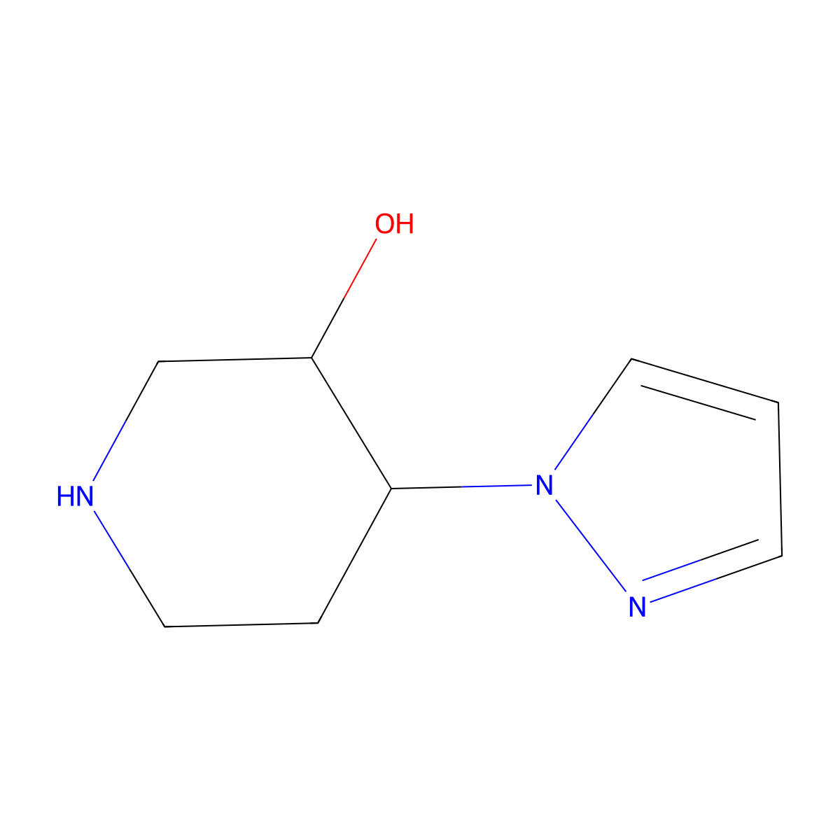 rac-(3R,4R)-4-(1H-pyrazol-1-yl)piperidin-3-ol molecular structure, CAS 2763911-91-5