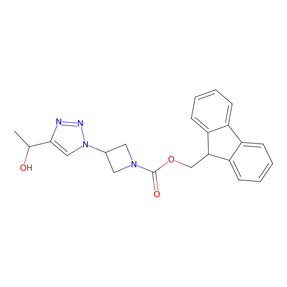 (9H-fluoren-9-yl)methyl 3-[4-(1-hydroxyethyl)-1H-1,2,3-triazol-1-yl]azetidine-1-carboxylate molecular structure, CAS 2763912-07-6
