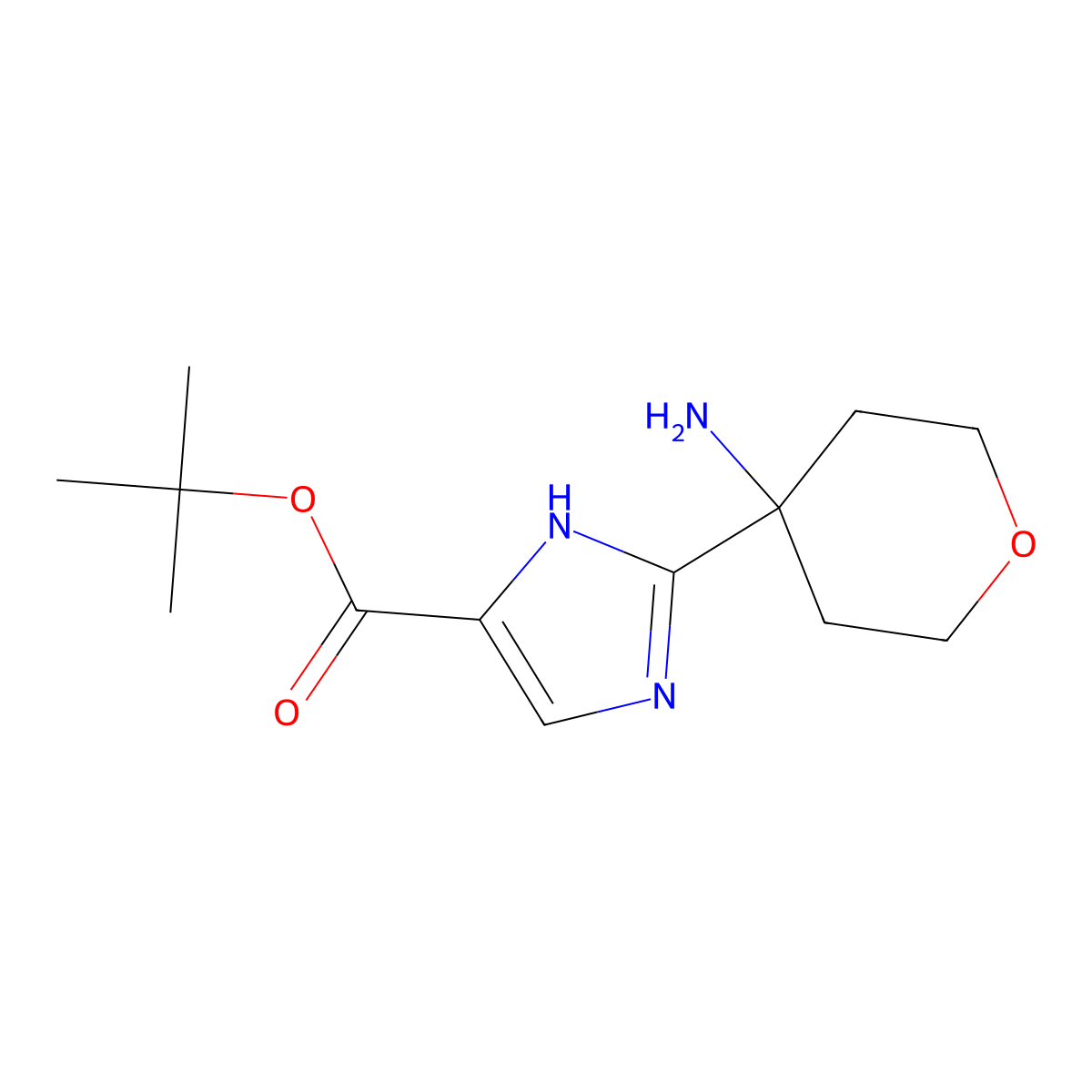tert-butyl 2-(4-aminooxan-4-yl)-1H-imidazole-4-carboxylate molecular structure, CAS 2763912-12-3
