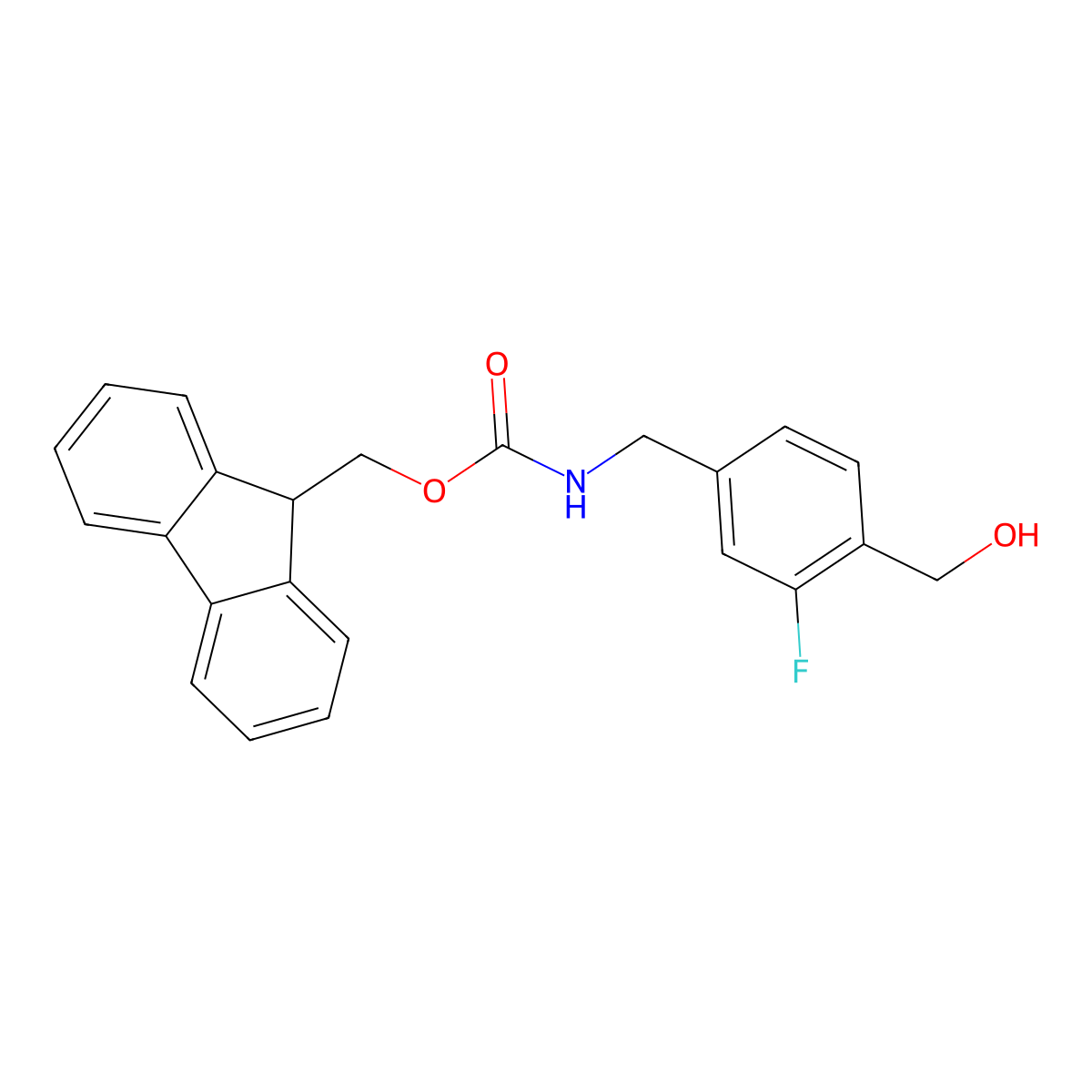 (9H-fluoren-9-yl)methyl N-{[3-fluoro-4-(hydroxymethyl)phenyl]methyl}carbamate molecular structure, CAS 2763912-16-7