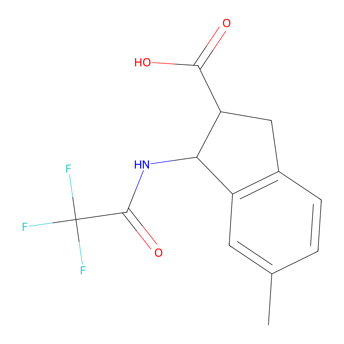 rac-(1R,2R)-6-methyl-1-(2,2,2-trifluoroacetamido)-2,3-dihydro-1H-indene-2-carboxylic acid molecular structure, CAS 2763912-22-5
