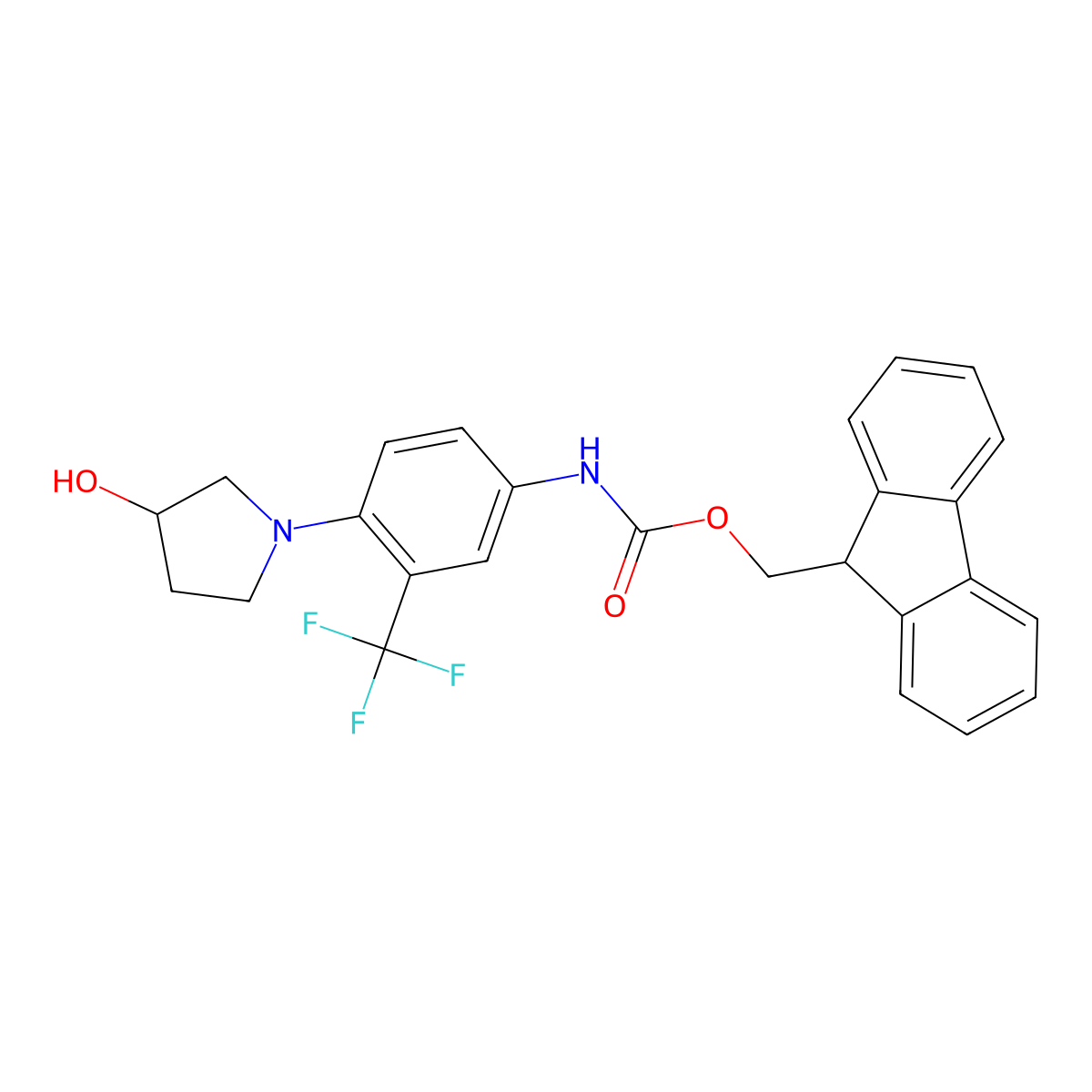 (9H-fluoren-9-yl)methyl N-[4-(3-hydroxypyrrolidin-1-yl)-3-(trifluoromethyl)phenyl]carbamate molecular structure, CAS 2763912-26-9