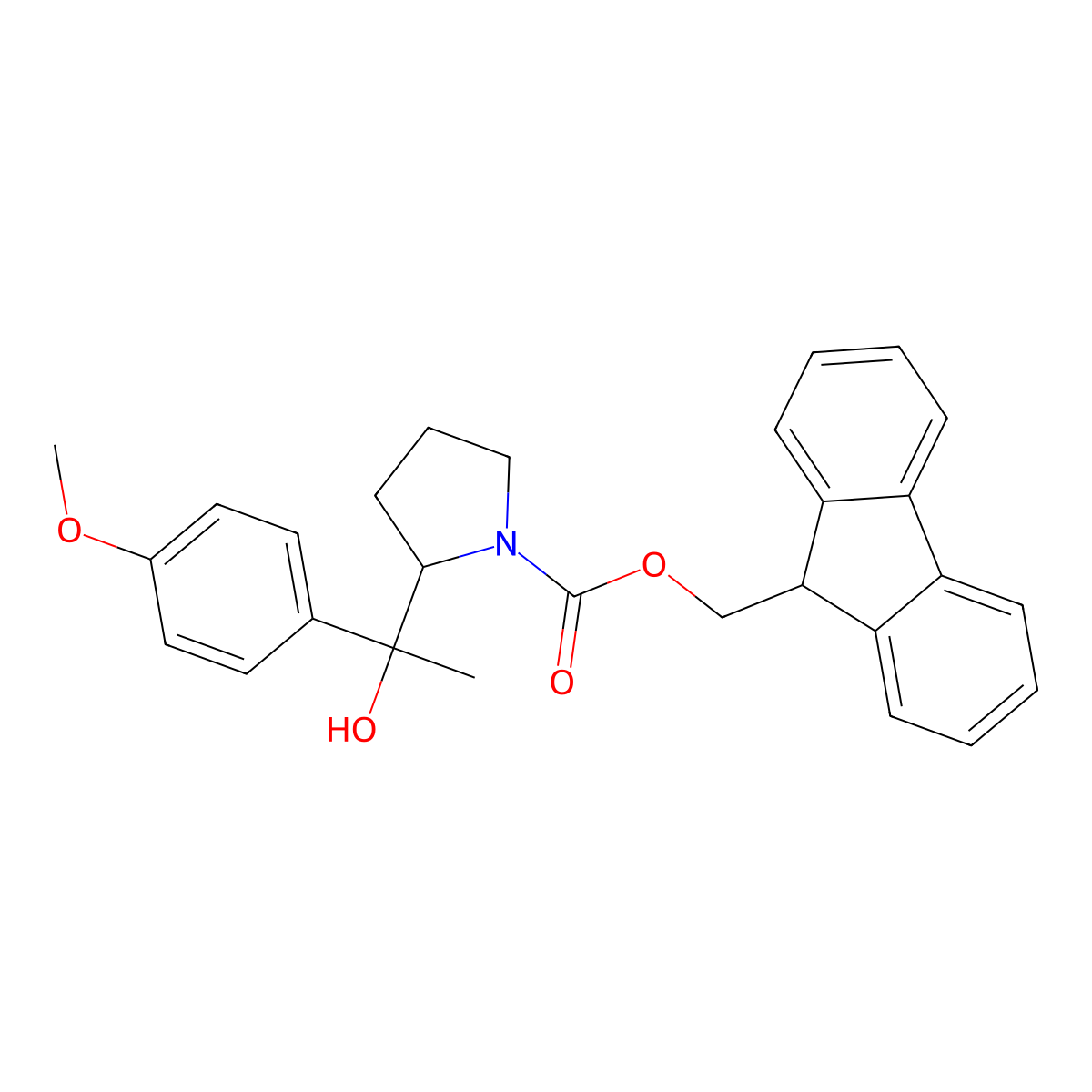 (9H-fluoren-9-yl)methyl 2-[1-hydroxy-1-(4-methoxyphenyl)ethyl]pyrrolidine-1-carboxylate molecular structure, CAS 2763912-45-2