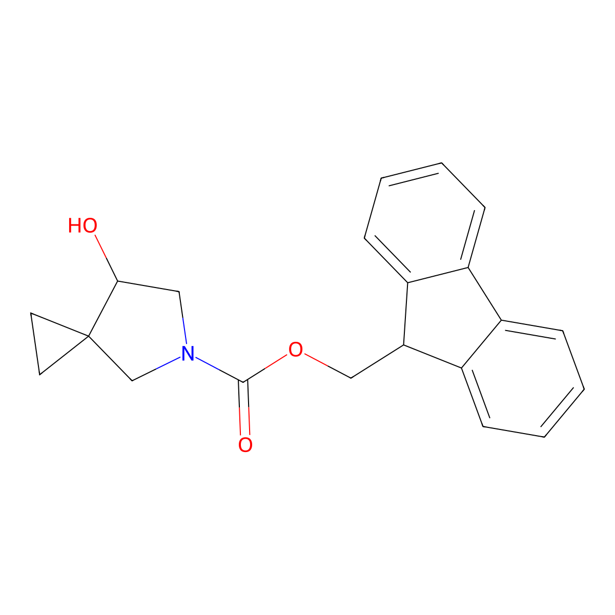 9H-fluoren-9-ylmethyl 7-hydroxy-5-azaspiro[2.4]heptane-5-carboxylate molecular structure, CAS 2763912-46-3