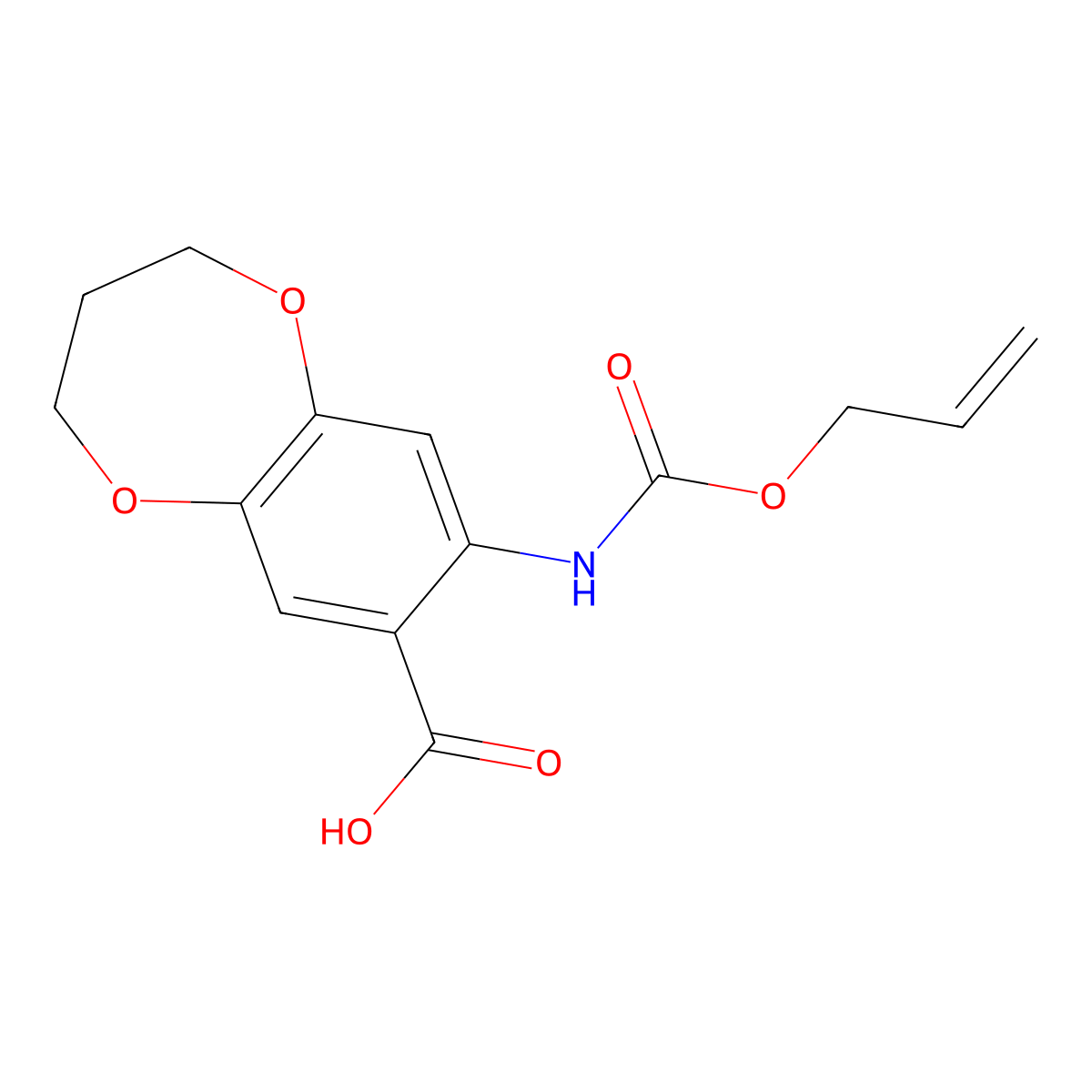 8-{[(prop-2-en-1-yloxy)carbonyl]amino}-3,4-dihydro-2H-1,5-benzodioxepine-7-carboxylic acid molecular structure, CAS 2763912-56-5