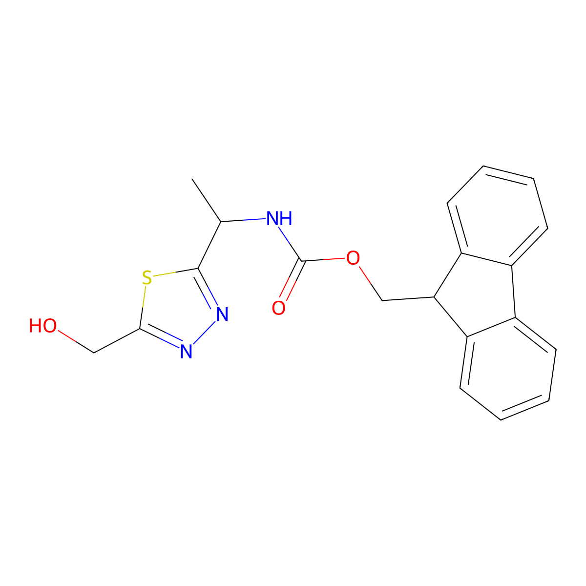 (9H-fluoren-9-yl)methyl N-{1-[5-(hydroxymethyl)-1,3,4-thiadiazol-2-yl]ethyl}carbamate molecular structure, CAS 2763912-57-6