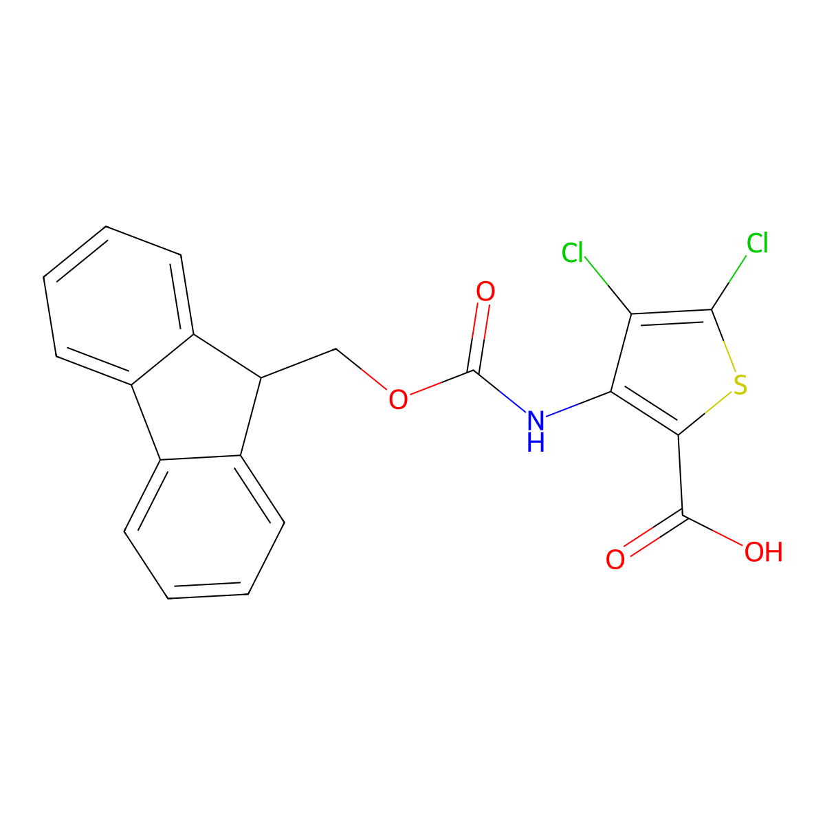 4,5-dichloro-3-({[(9H-fluoren-9-yl)methoxy]carbonyl}amino)thiophene-2-carboxylic acid molecular structure, CAS 2763912-96-3