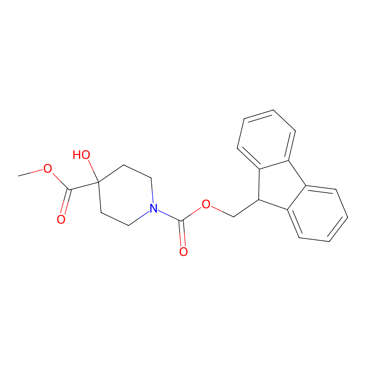 1-(9H-fluoren-9-yl)methyl 4-methyl 4-hydroxypiperidine-1,4-dicarboxylate molecular structure, CAS 2763913-02-4