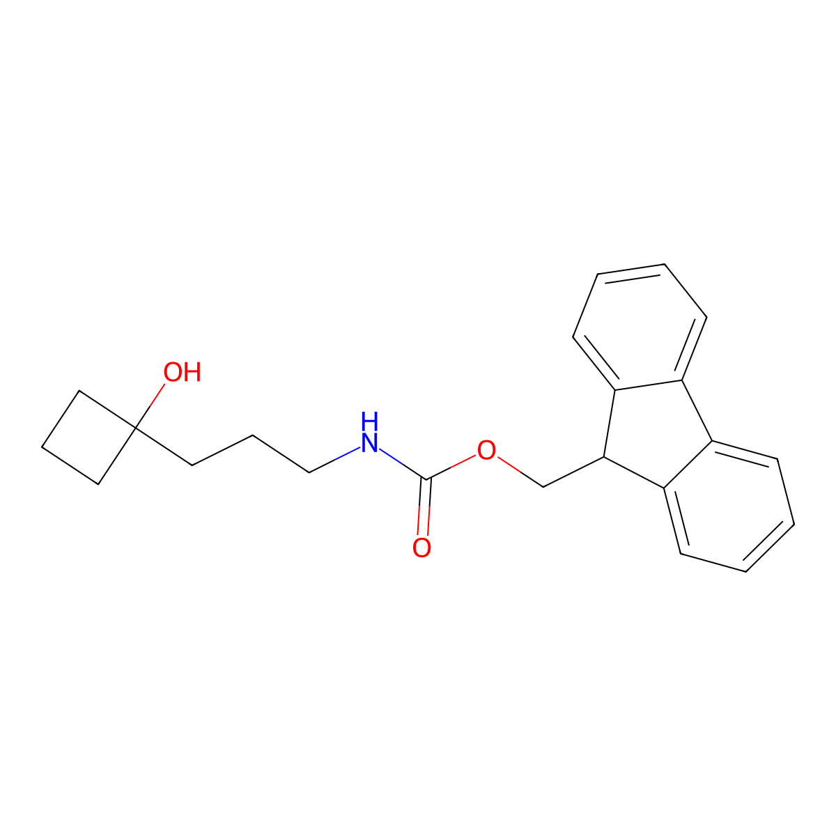 (9H-fluoren-9-yl)methyl N-[3-(1-hydroxycyclobutyl)propyl]carbamate molecular structure, CAS 2763913-16-0