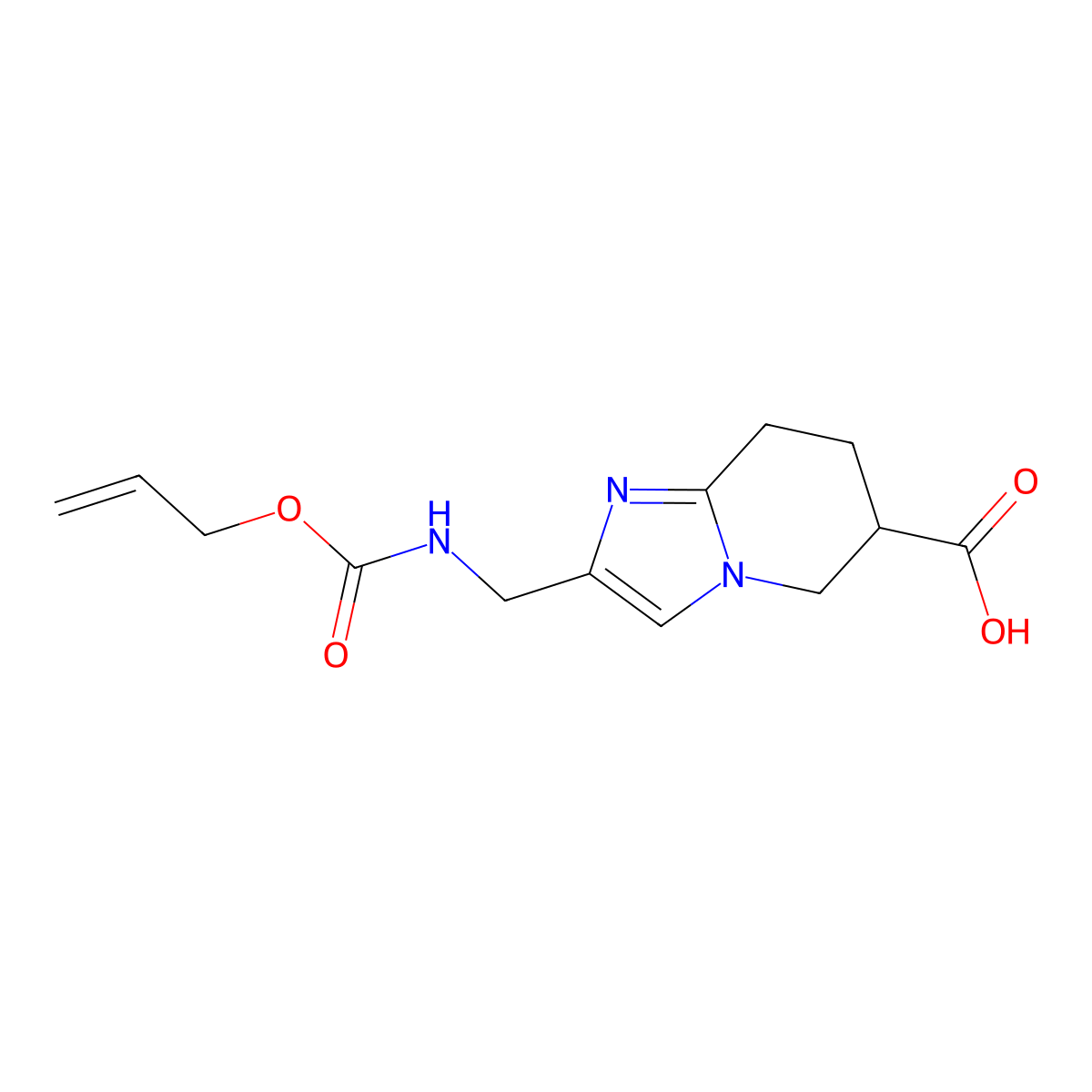 2-({[(prop-2-en-1-yloxy)carbonyl]amino}methyl)-5H,6H,7H,8H-imidazo[1,2-a]pyridine-6-carboxylic acid molecular structure, CAS 2763913-17-1