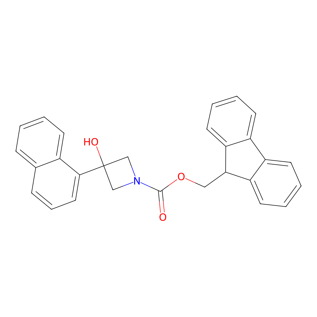 (9H-fluoren-9-yl)methyl 3-hydroxy-3-(naphthalen-1-yl)azetidine-1-carboxylate molecular structure, CAS 2763914-46-9