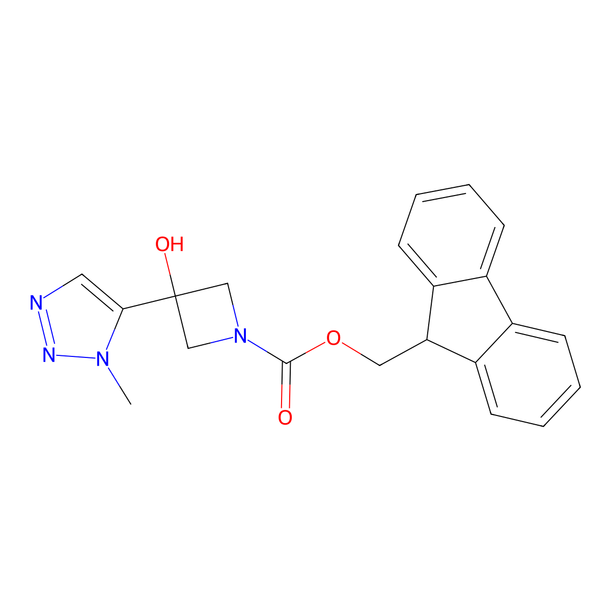 (9H-fluoren-9-yl)methyl 3-hydroxy-3-(1-methyl-1H-1,2,3-triazol-5-yl)azetidine-1-carboxylate molecular structure, CAS 2763914-61-8