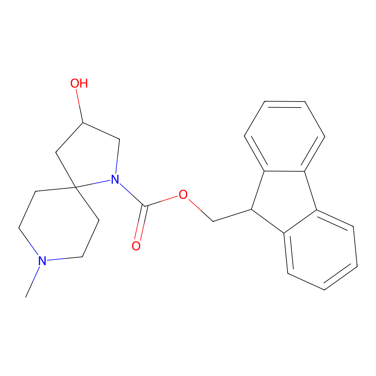 (9H-fluoren-9-yl)methyl 3-hydroxy-8-methyl-1,8-diazaspiro[4.5]decane-1-carboxylate molecular structure, CAS 2763914-65-2