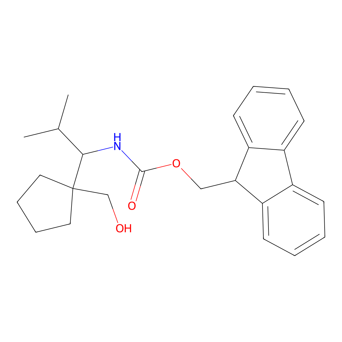 (9H-fluoren-9-yl)methyl N-{1-[1-(hydroxymethyl)cyclopentyl]-2-methylpropyl}carbamate molecular structure, CAS 2763914-68-5