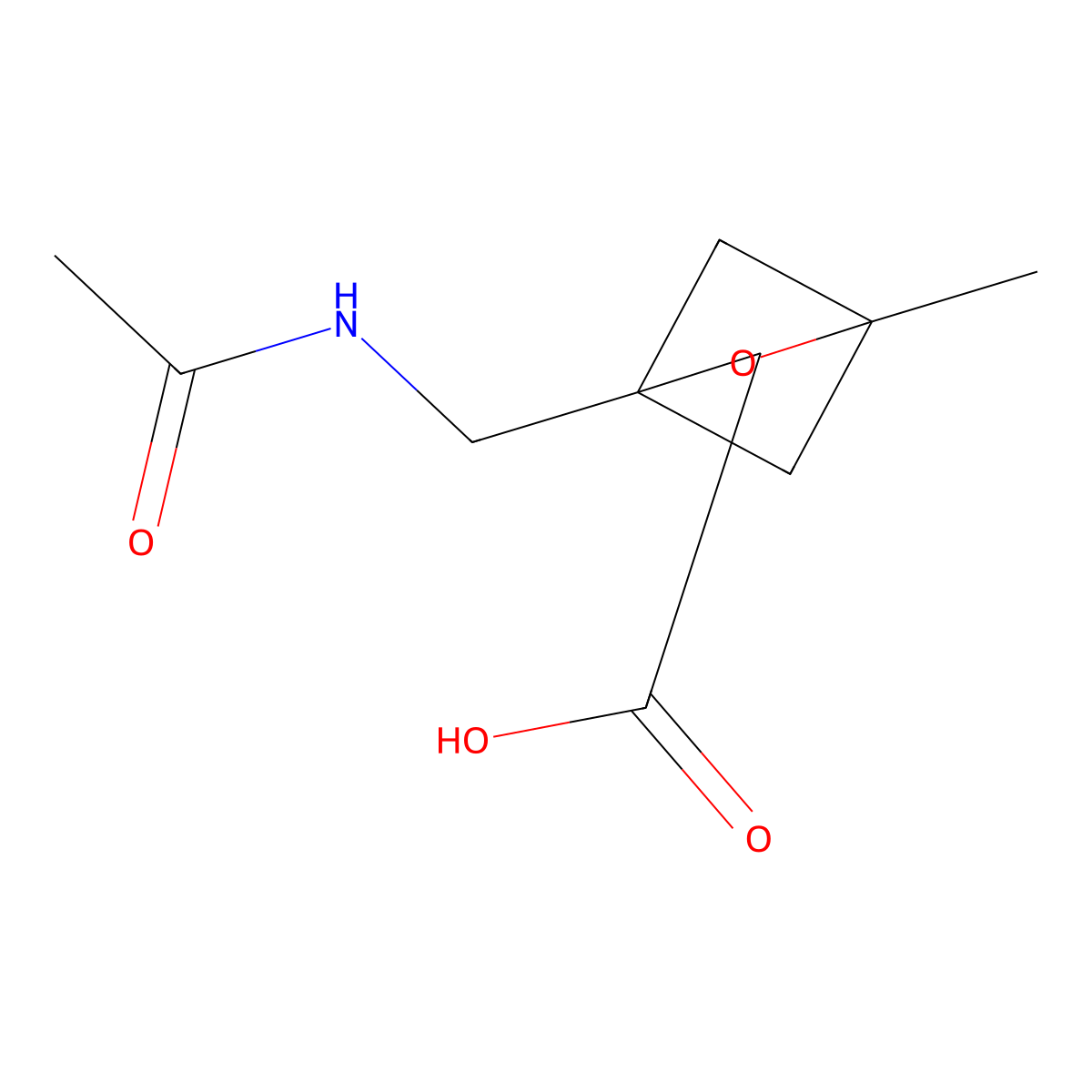 4-(Acetamidomethyl)-1-methyl-2-oxabicyclo[2.1.1]hexane-3-carboxylic acid molecular structure, CAS 2763914-71-0