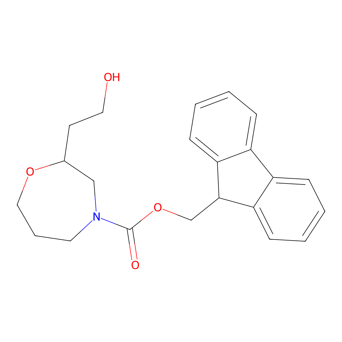 (9H-fluoren-9-yl)methyl 2-(2-hydroxyethyl)-1,4-oxazepane-4-carboxylate molecular structure, CAS 2763914-75-4