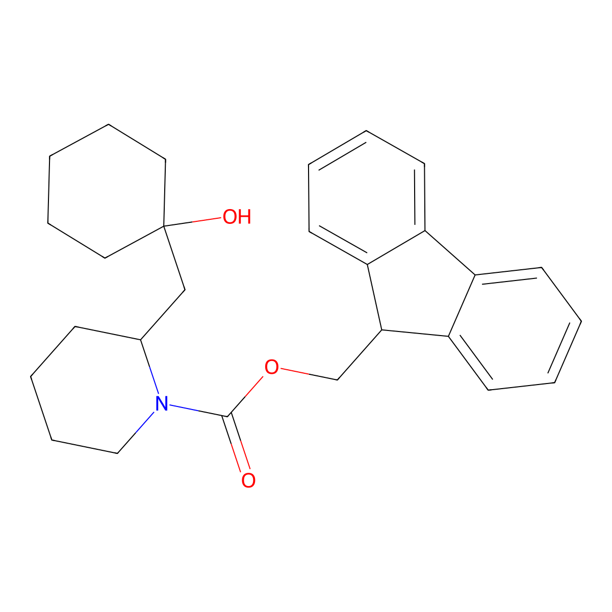 (9H-fluoren-9-yl)methyl 2-[(1-hydroxycyclohexyl)methyl]piperidine-1-carboxylate molecular structure, CAS 2763914-81-2