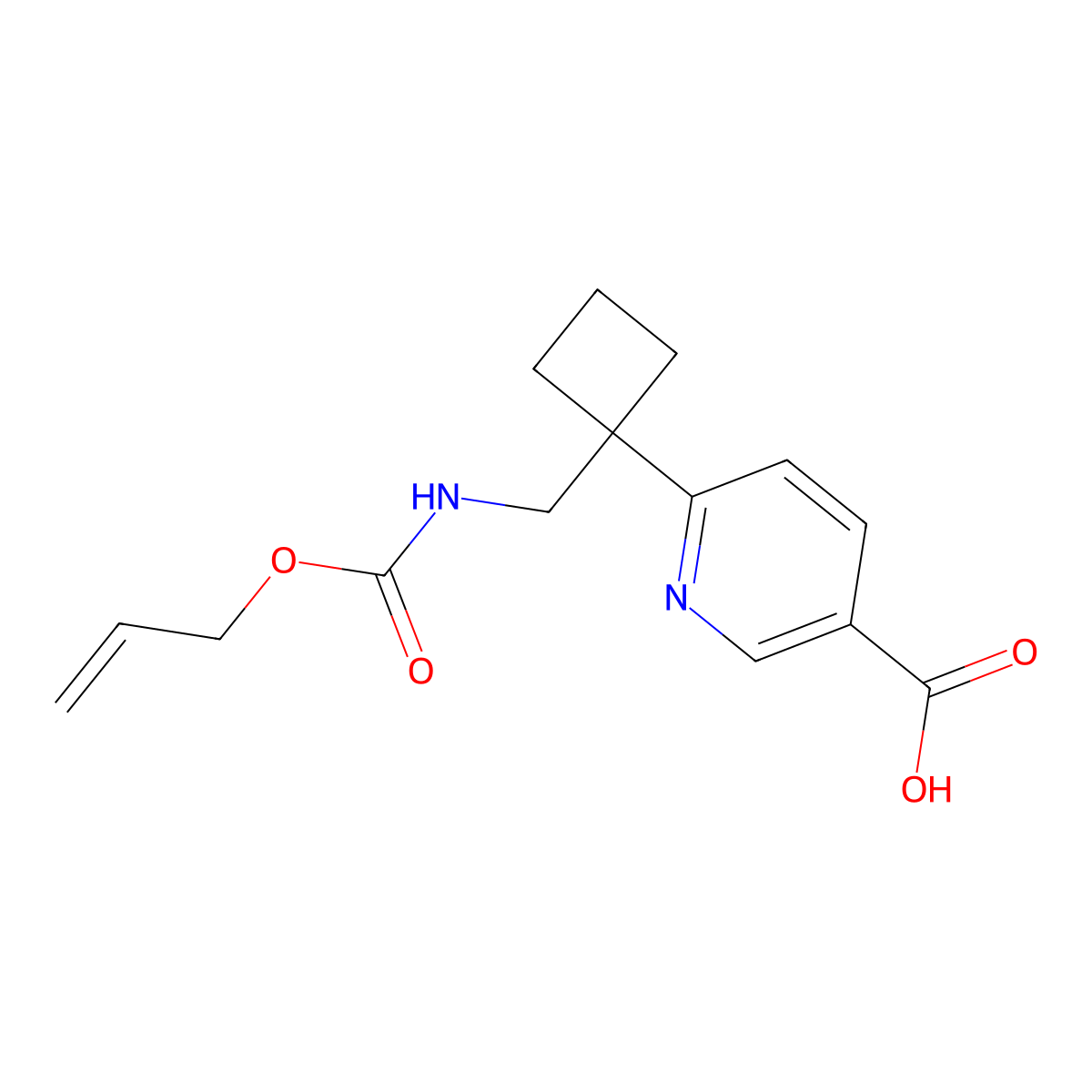 6-[1-({[(Prop-2-en-1-yloxy)carbonyl]amino}methyl)cyclobutyl]pyridine-3-carboxylic acid molecular structure, CAS 2763914-83-4