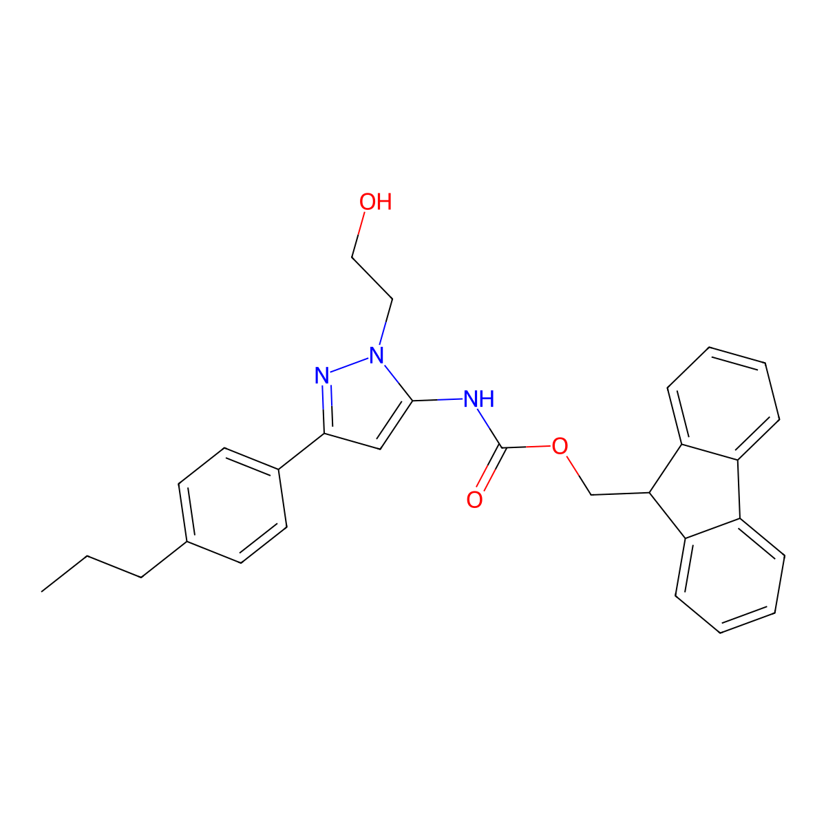 (9H-fluoren-9-yl)methyl N-[1-(2-hydroxyethyl)-3-(4-propylphenyl)-1H-pyrazol-5-yl]carbamate molecular structure, CAS 2763914-88-9
