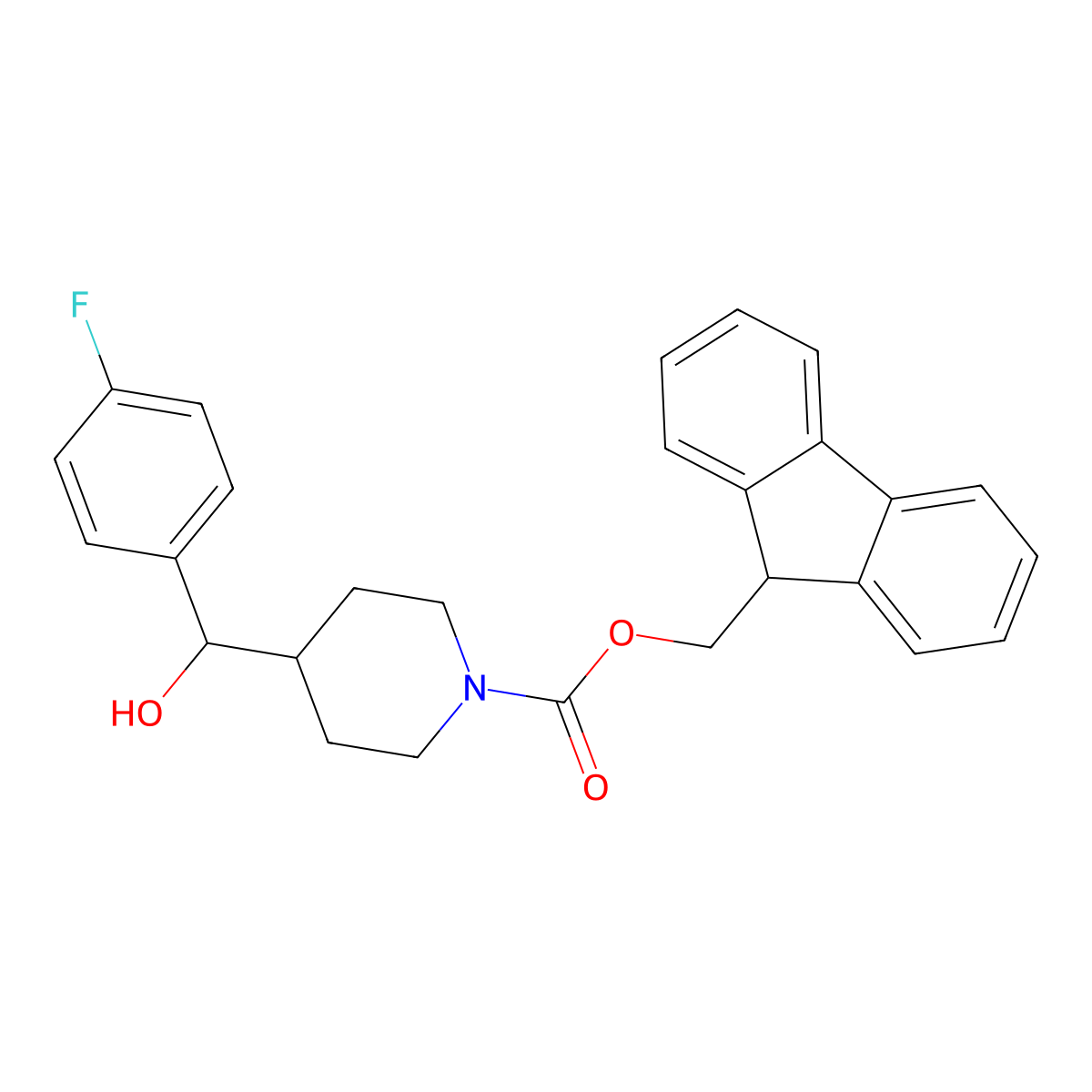 (9H-fluoren-9-yl)methyl 4-[(4-fluorophenyl)(hydroxy)methyl]piperidine-1-carboxylate molecular structure, CAS 2763915-06-4